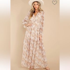Beige Floral Print Maxi Dress